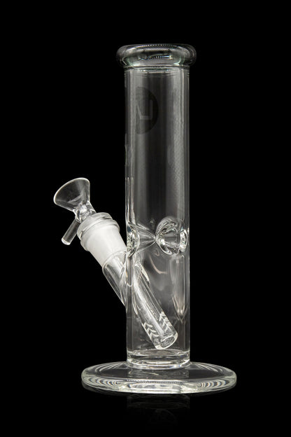 Clear glass water pipe (bong) with ice catcher, isolated on black.