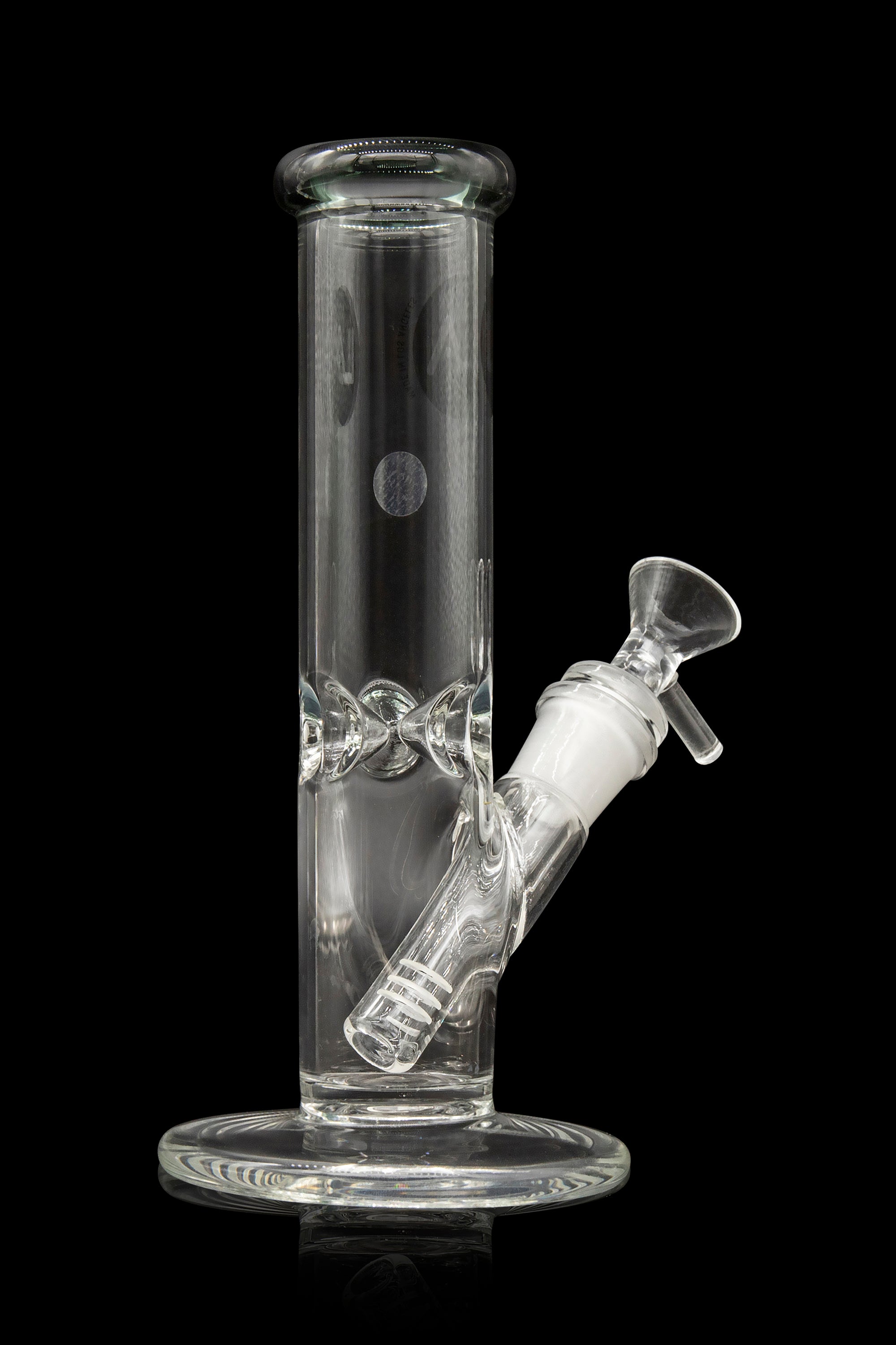 Clear glass water pipe (bong) with ice catcher, isolated on black.