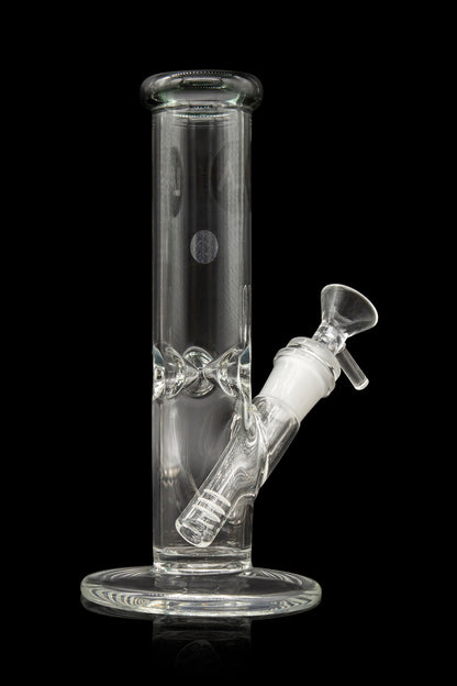 Clear glass water pipe (bong) with ice catcher, isolated on black.