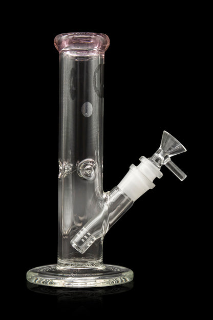 Clear glass bong with ice pinches and removable downstem.