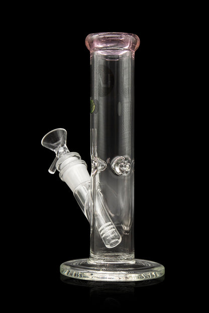 Clear glass water pipe (bong) with a downstem and bowl, isolated on a black background.