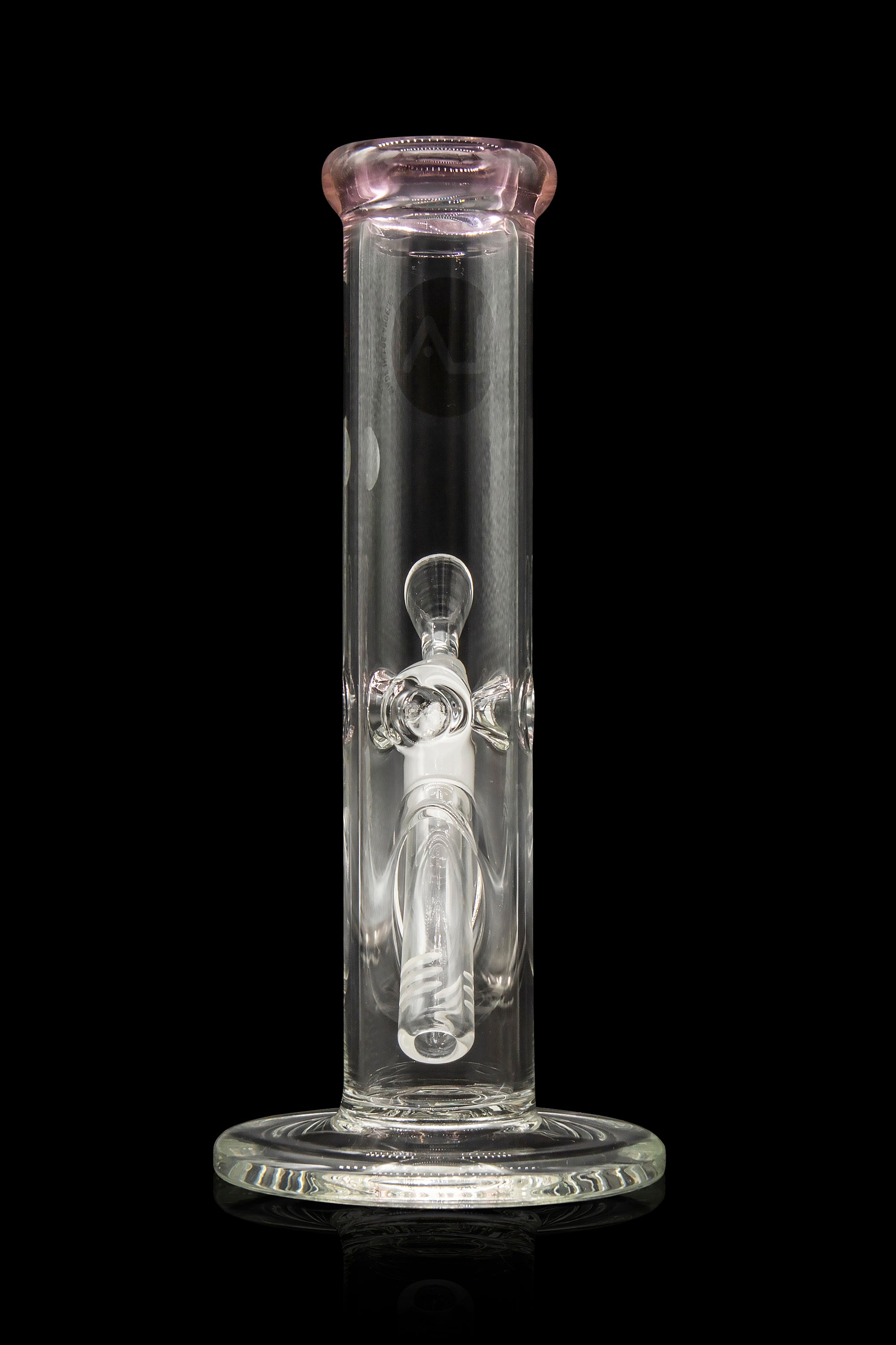 Clear glass water pipe (bong) with a removable downstem, isolated on a black background.