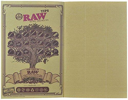 Front view of the RAW RawlBook - Book of 420 Rolling Filter Tips, displaying a patterned cover with branding elements.