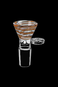 Glass cannabis bowl with orange and white swirl pattern. - 14.5mm Color Swirl Herb Slide