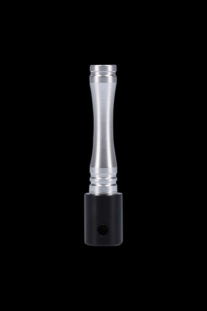 A front view of the Metal Hand Pipe with Colored Finish, showing a sleek, silver-toned pipe against a dark background.