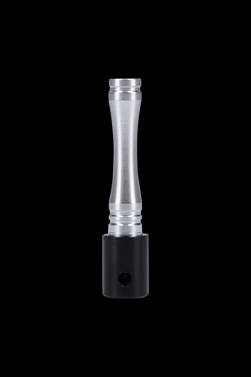 A front view of the Metal Hand Pipe with Colored Finish, showing a sleek, silver-toned pipe against a dark background.