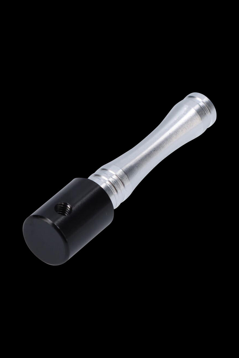 A close-up, angled view of the Metal Hand Pipe with Colored Finish, showcasing its sleek metal body and compact design.