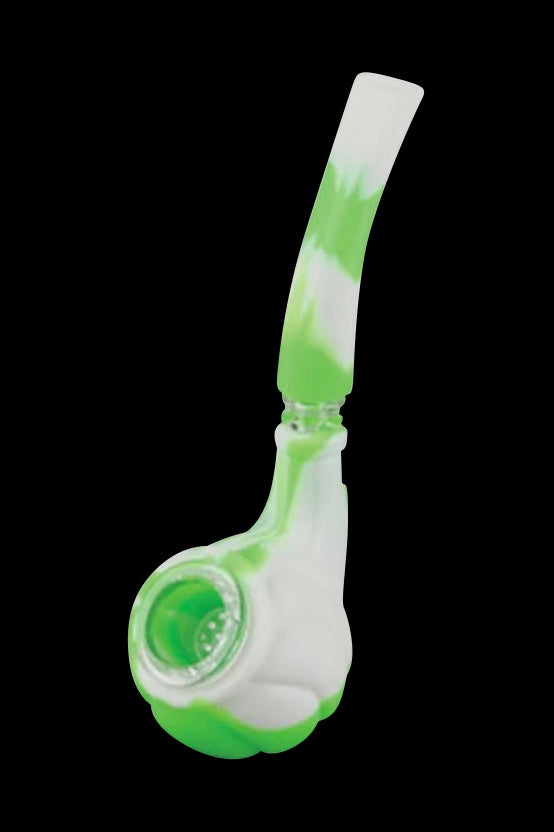Green and white silicone bubbler for cannabis use.