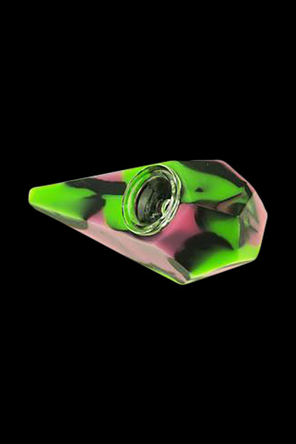 A top-down view of the Silicone Diamond Hand Pipe with Glass Bowl, featuring a faceted, jewel-like design.