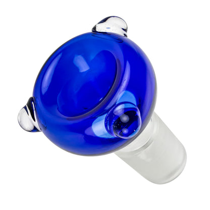 A close-up view of the Cobalt Blue Glass Bowl with Glass Marbles, showcasing the smooth, curved shape and vibrant blue hue.