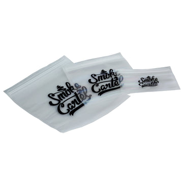 A close-up of the Smell Proof Bags (Pack of 10 Baggies) stacked, showcasing their matte black finish and sealed closure. - Smell Proof Bags (Pack of 10 Baggies)