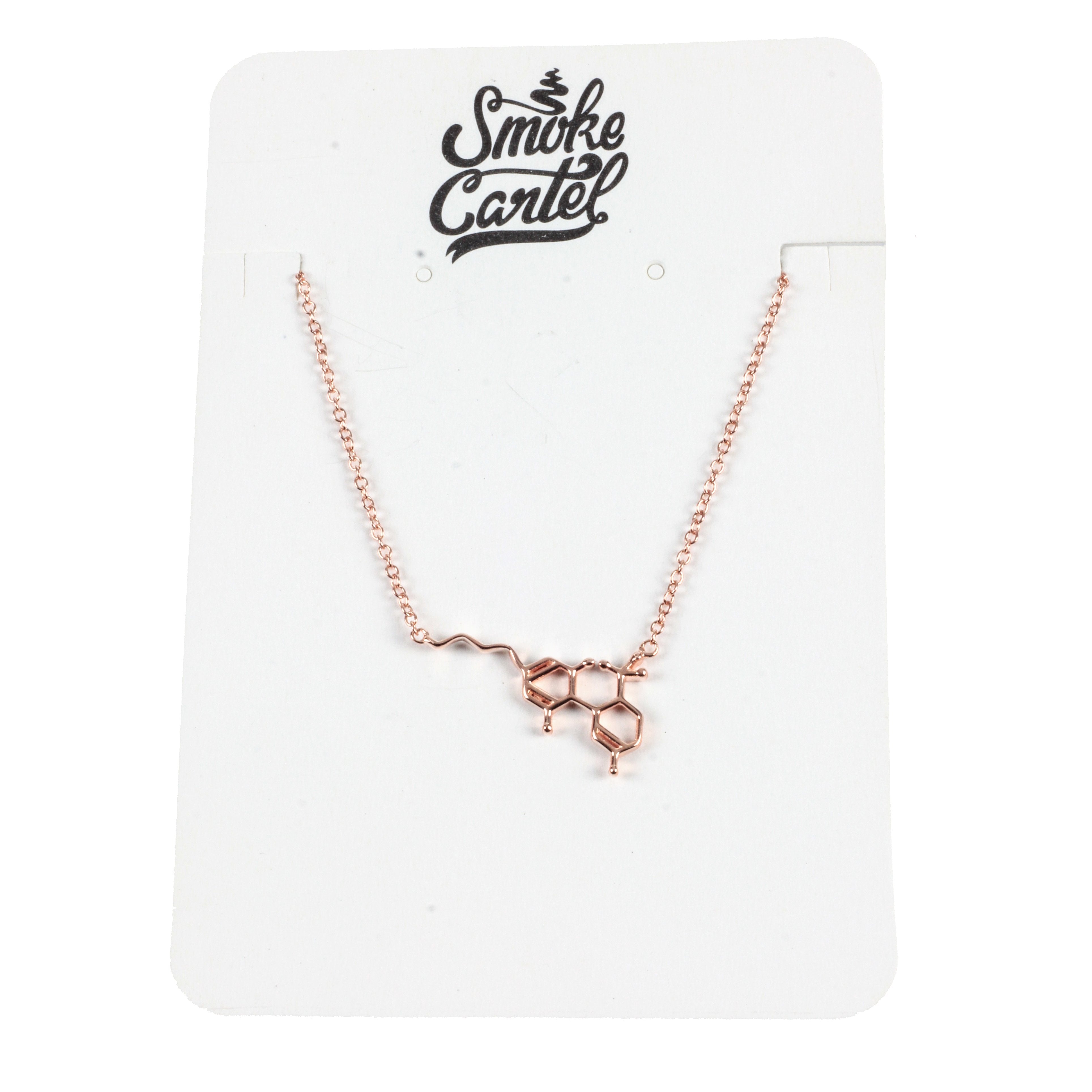 A close-up of the Smoke Cartel THC Molecule Bracelet, showcasing the silver-toned, molecular design against a plain white background.