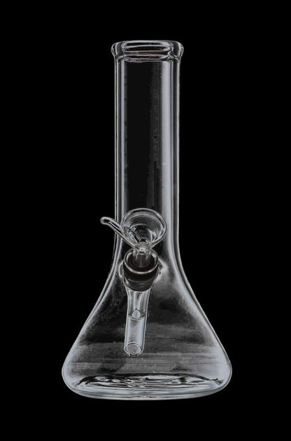Front view of the Scientific Beaker Base Water Pipe, a clear glass piece with a classic beaker shape.