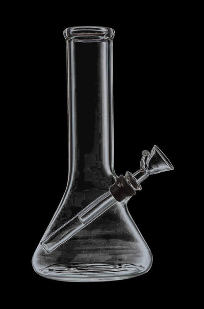 A front view of the Scientific Beaker Base Water Pipe, showing a clear glass tube with a wide base and narrow neck.