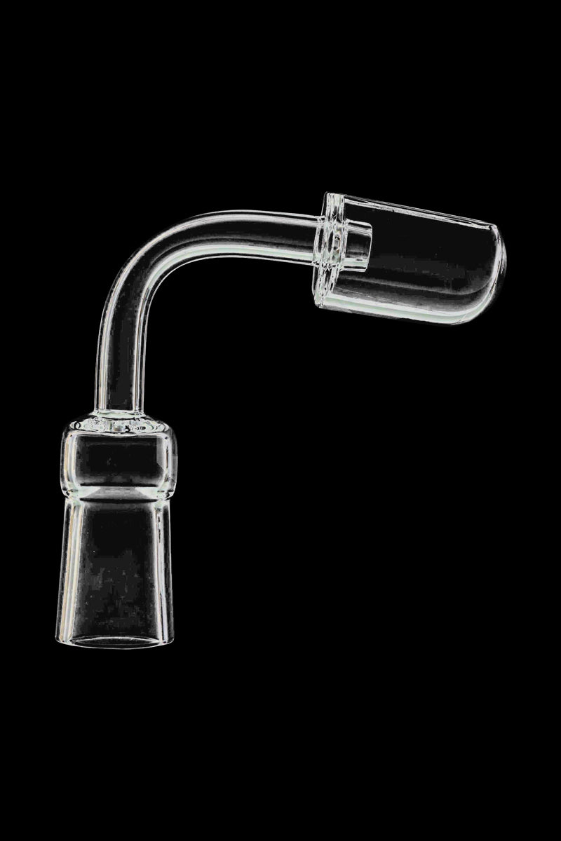 Close-up of the Quartz Capsule Banger Nail, displaying its clear glass construction in a slightly angled view.