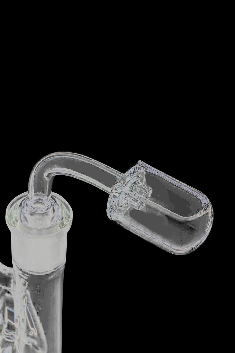A close-up view of the Quartz Capsule Banger Nail, displaying its clear, cylindrical shape and smooth glass construction.