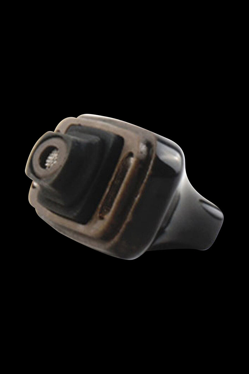 Close-up of the XVAPE Avant Ceramic Mouthpiece, showing its smooth, dark-grey ceramic construction from a slightly angled perspective.