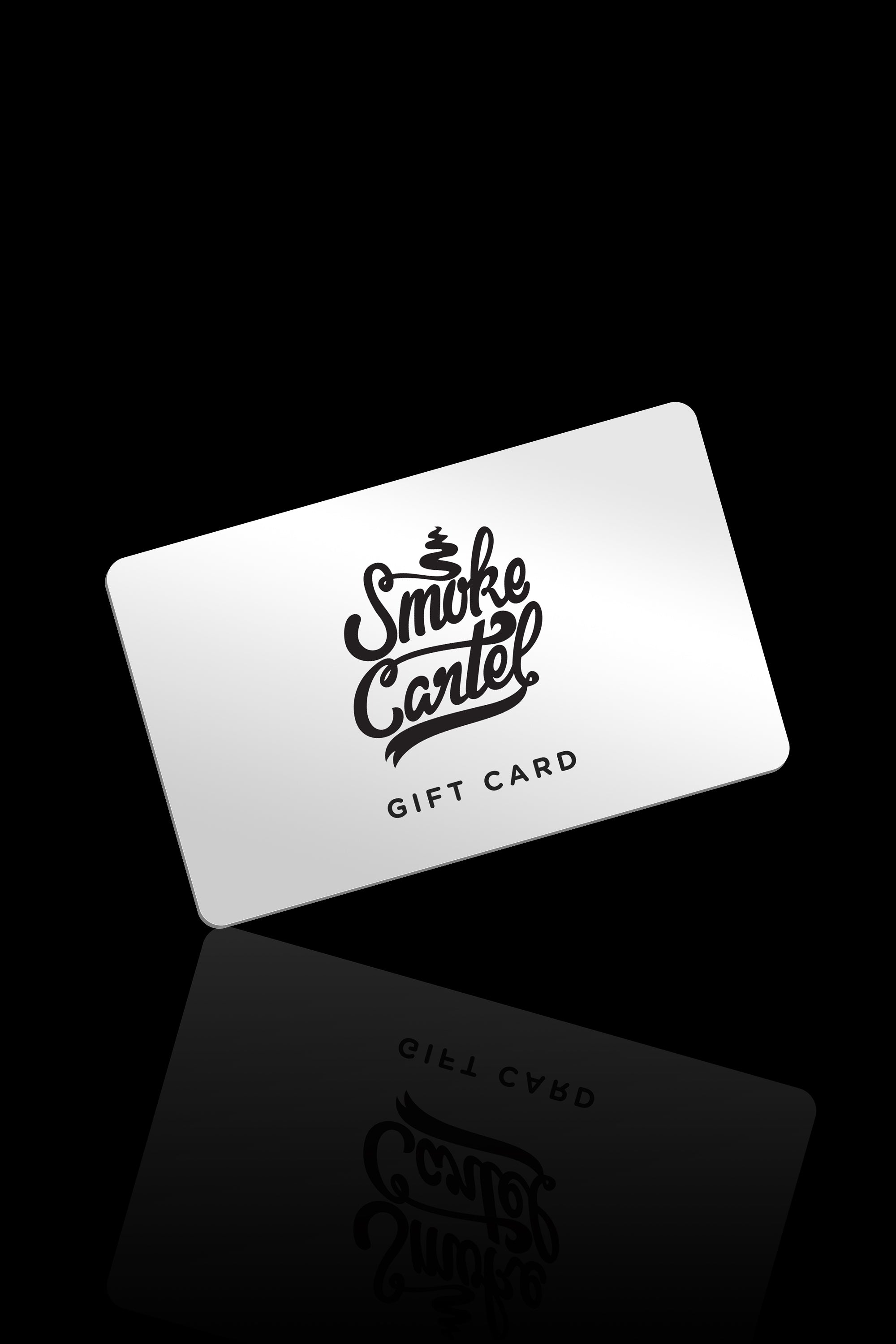 A close-up, top-down view of the Smoke Cartel Gift Card, displaying the brand logo on a white background.