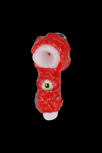 Glass Spoon Pipe with Eyeballs and White Bowl
