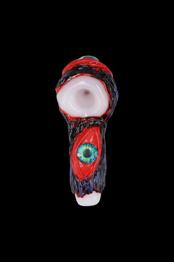 Black Glass Spoon Pipe with Red Eyes and White Bowl