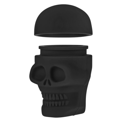Front view of the Silicone Non-Stick "Skull" Stash Container, with its lid slightly ajar, showing a dark, hollow interior.