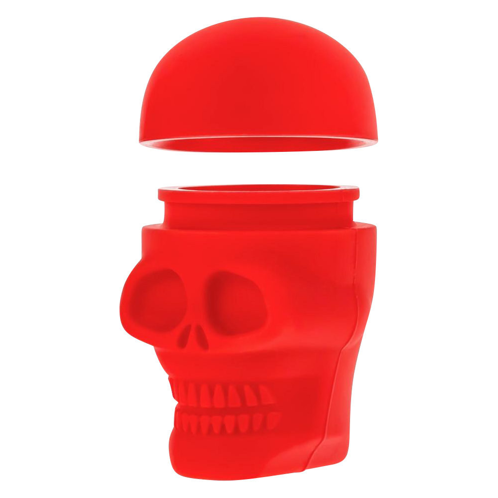 A top-down view of the Silicone Non-Stick "Skull" Stash Container, showcasing its open lid and dark interior against a plain white background.