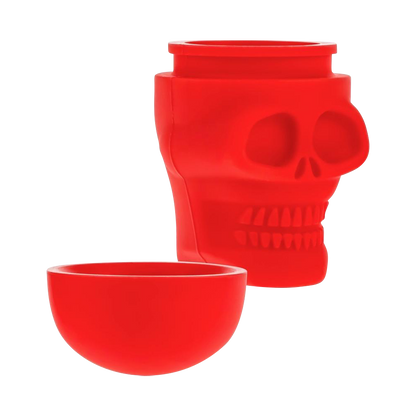 A top-down view of the Silicone Non-Stick "Skull" Stash Container, showing the open, red container resembling a skull.