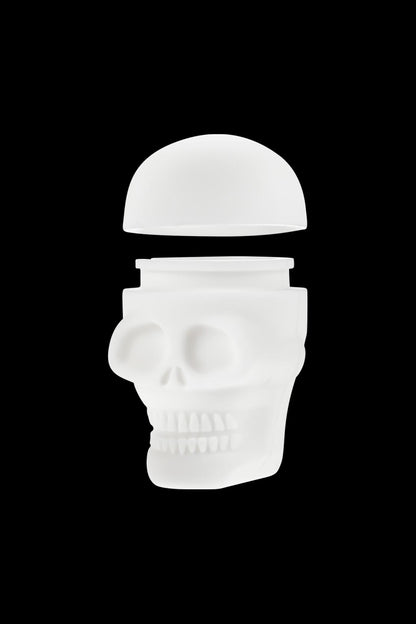 Front view of the Silicone Non-Stick "Skull" Stash Container, a detailed white skull-shaped container against a plain black background.