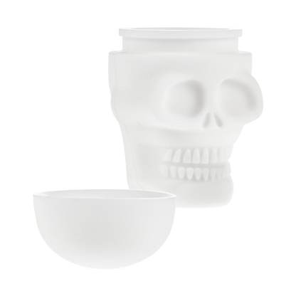 A high-angle view of the Silicone Non-Stick "Skull" Stash Container, showing the open, skull-shaped container against a white background.