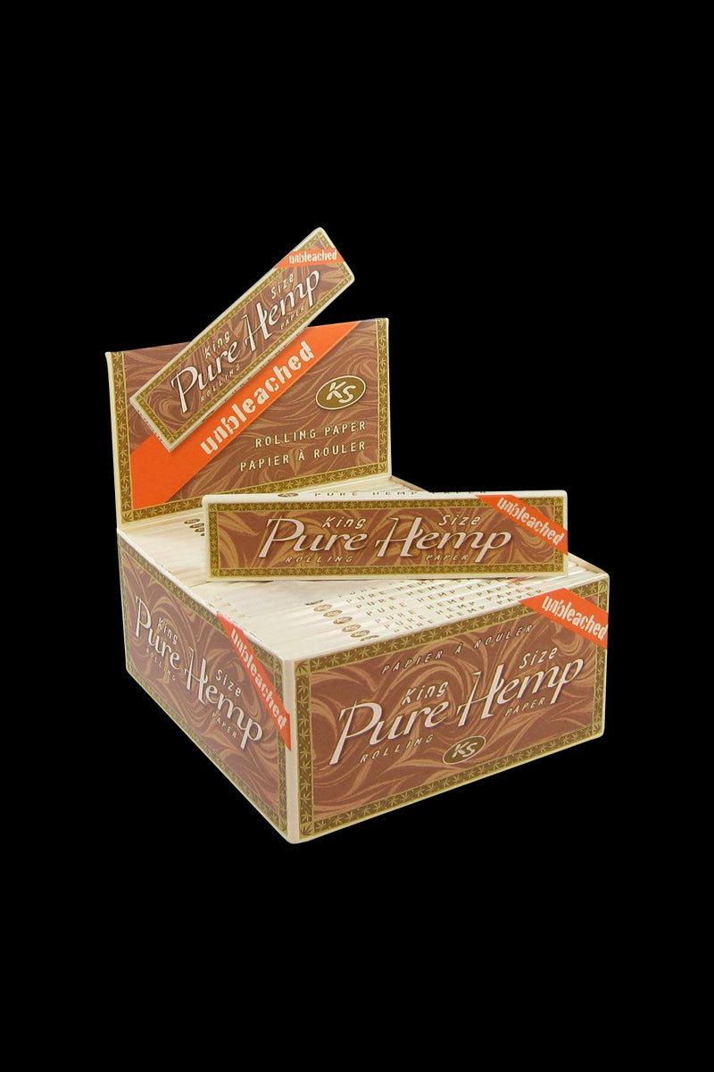 Front view of the Pure Hemp King Size Unbleached Rolling Papers package, showing the brand logo and product details on a white background.