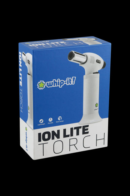 Front view of the whip-it! Ion Lite Torch Lighter, showing the product’s sleek design against a plain black background.