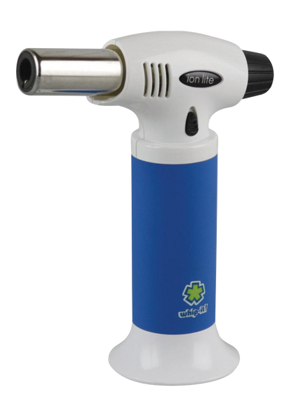 A close-up of the whip-it! Ion Lite Torch Lighter with a silver nozzle and black handle, angled slightly to the right.