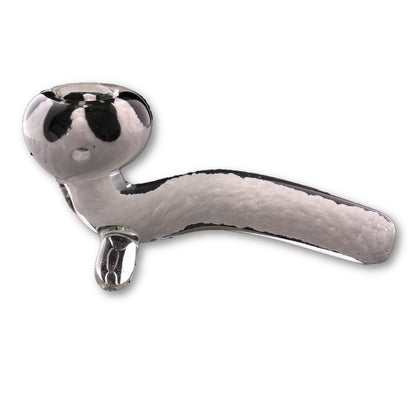 A detailed side view of the White Fritted Sherlock with Black 'Daisy' Fritted Bowl, showcasing its patterned glass and curved design.